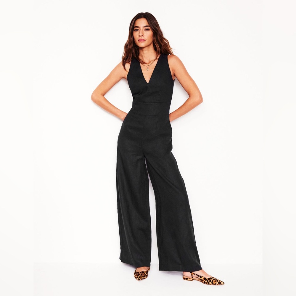 Boden Black V-Neck Linen Jumpsuit- NWT Sz 6